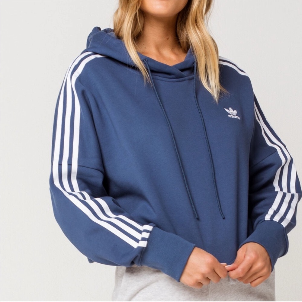 Adidas Women's Cropped Blue Hoodie